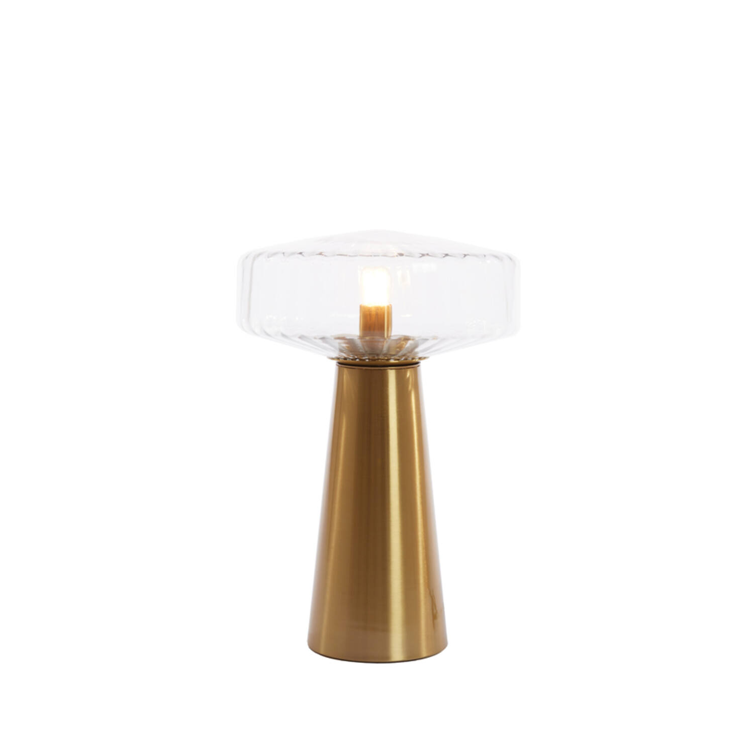 Lampe de table rétro en verre clair avec finitions dorées Light & Living Pleat – Image 6