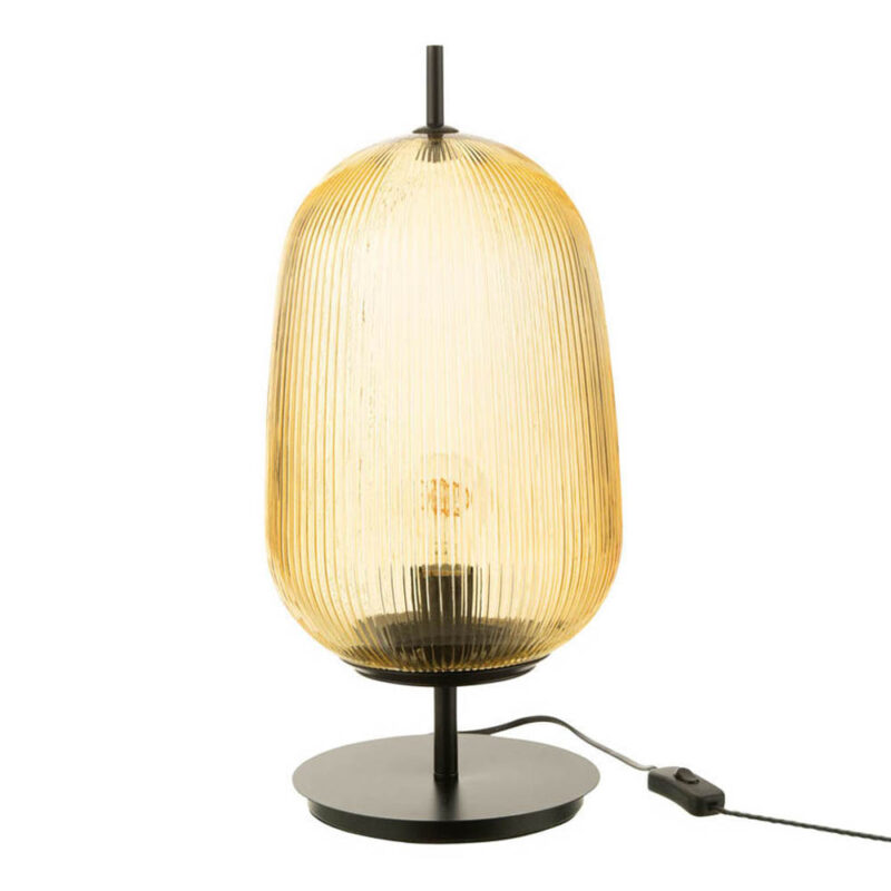 lampe-de-table-retro-jaune-en-verre-côtele-jolipa-oasis-31635