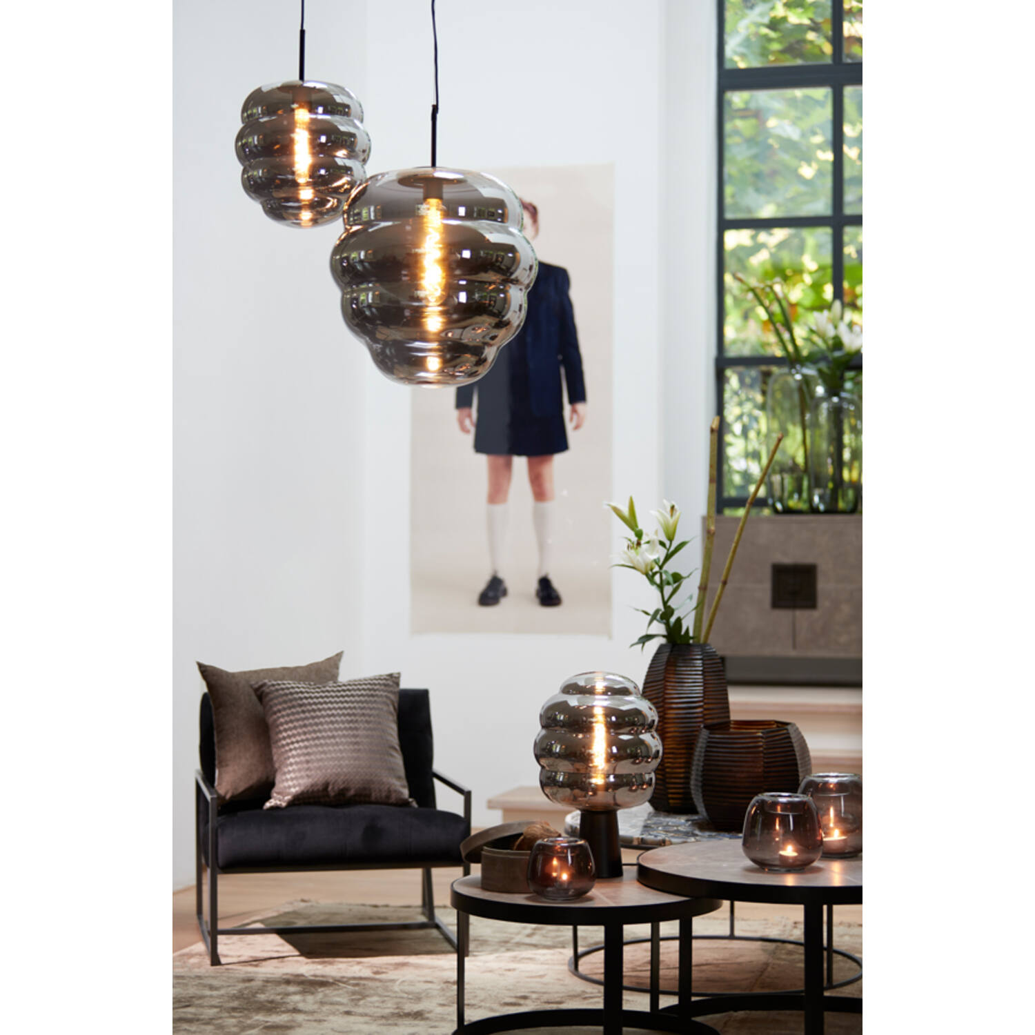Lampe suspendue rétro en verre fumé argent Light & Living Misty – Image 3