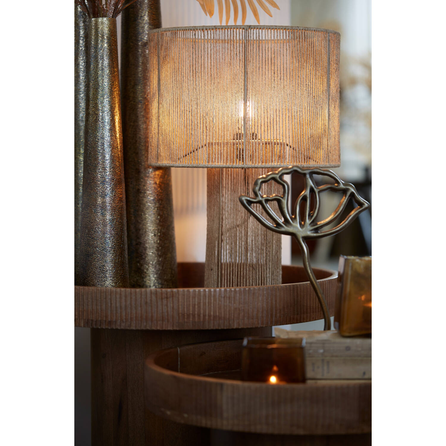 Lampe de table rustique beige ronde Light & Living Lavatera – Image 3