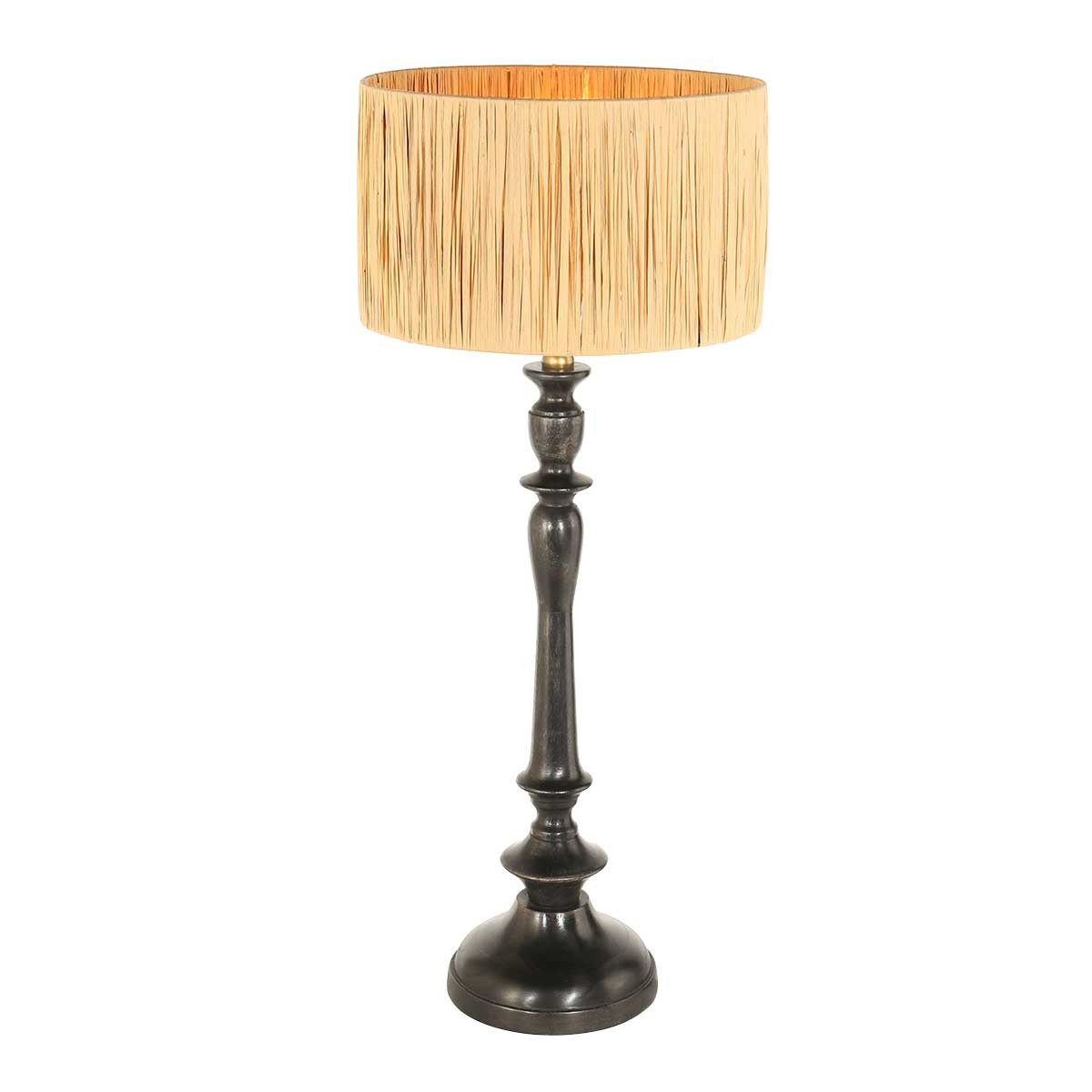 Lampe de table rustique noire avec abat-jour en rotin Steinhauer Bois noirantique et naturel – Image 2