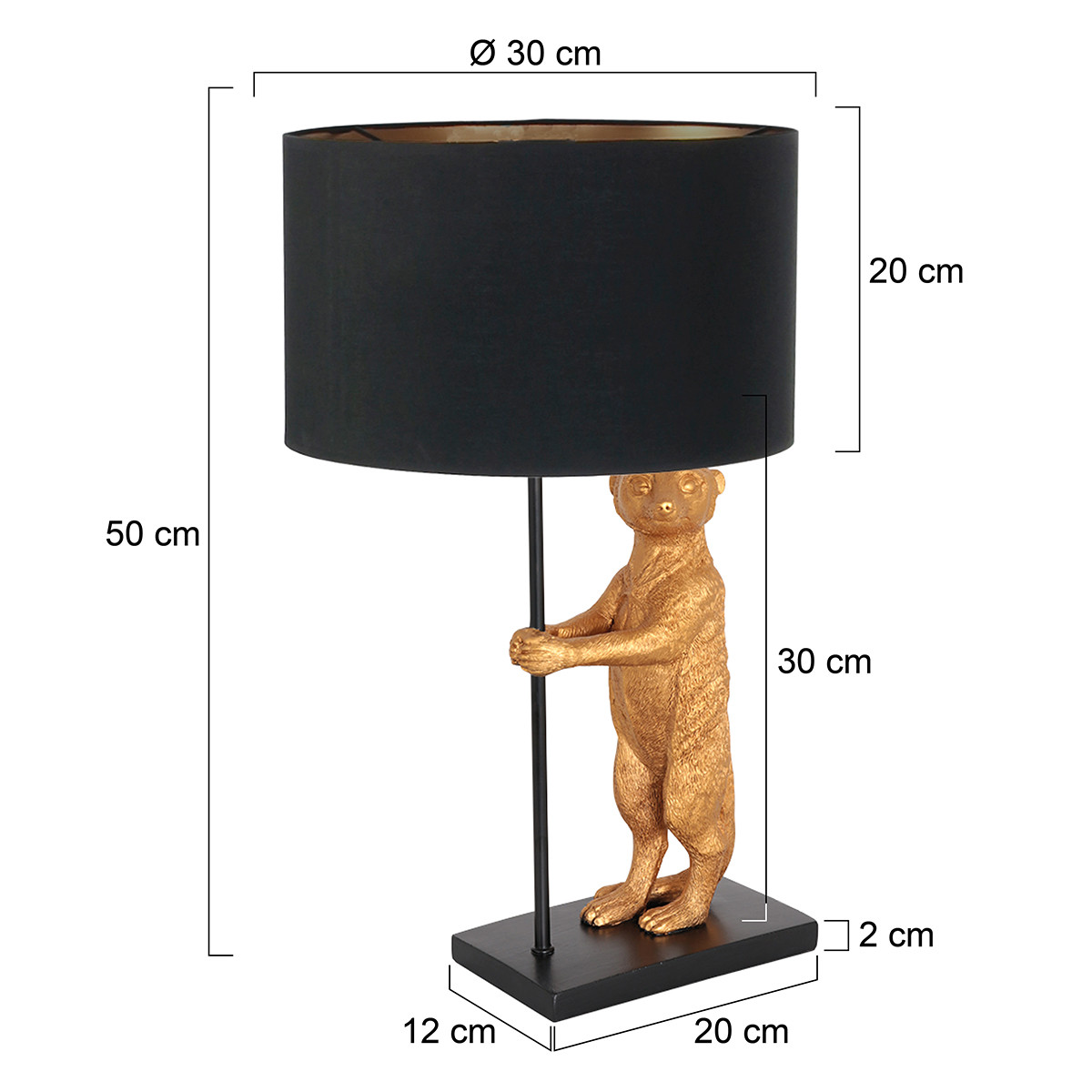 Lampe de table suricate Anne Light & Home noir et or – Image 5