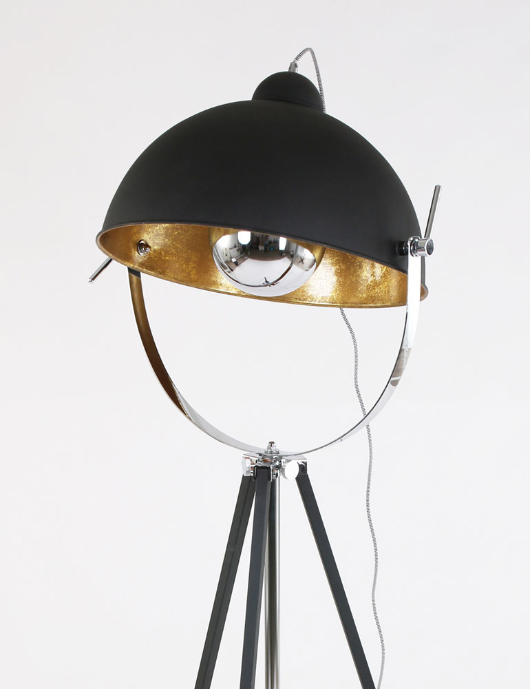 Lampe design abat-jour noir et or sur trépieds noir Mexlite Eelco or et noir – Image 8