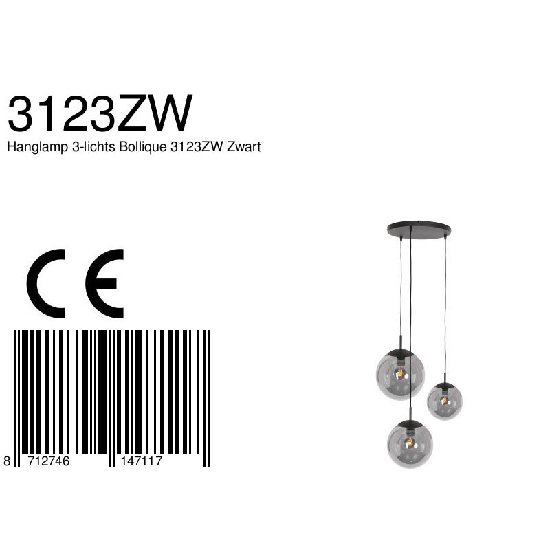 Lampe globe en verre fumé à trois lumières Steinhauer Bollique noir – Image 8