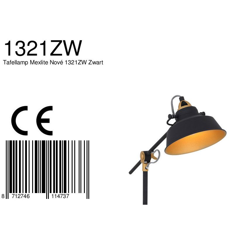 Lampe de table industrielle noire en métal Mexlite Nove – Image 8