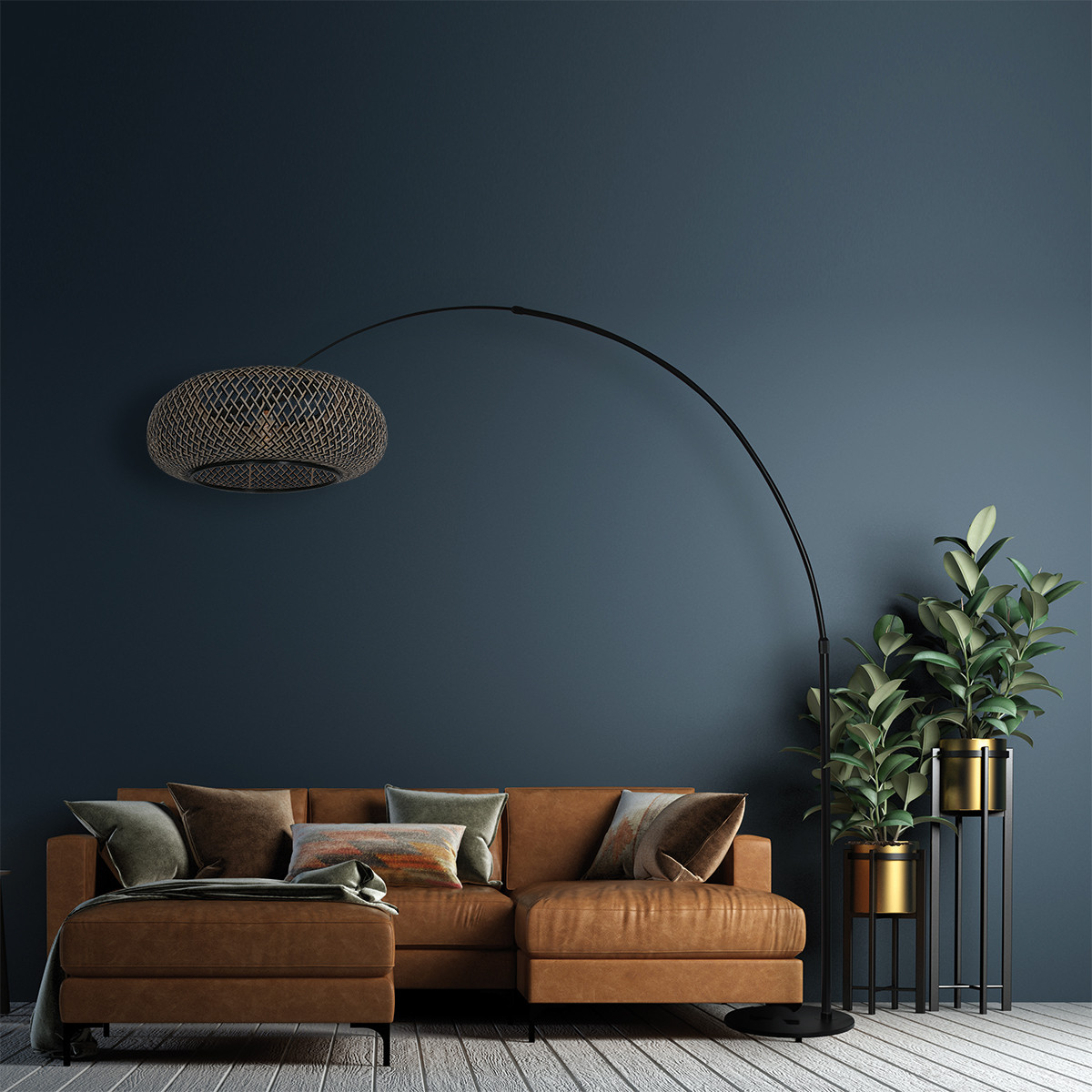 Lampe ronde avec abat-jour tressé Steinhauer Sparkled light hêtre et noir – Image 3