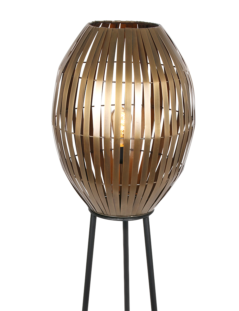 Lampe sur pied avec abat-jour panier Kyomi Light & Living noir et or – Image 3