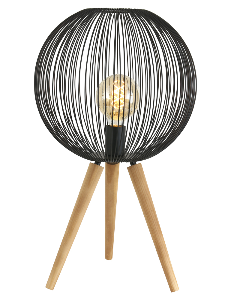 Lampe sur trépied avec abat-jour fil de fer Sputnik Anne Lighting noir et bois – Image 2