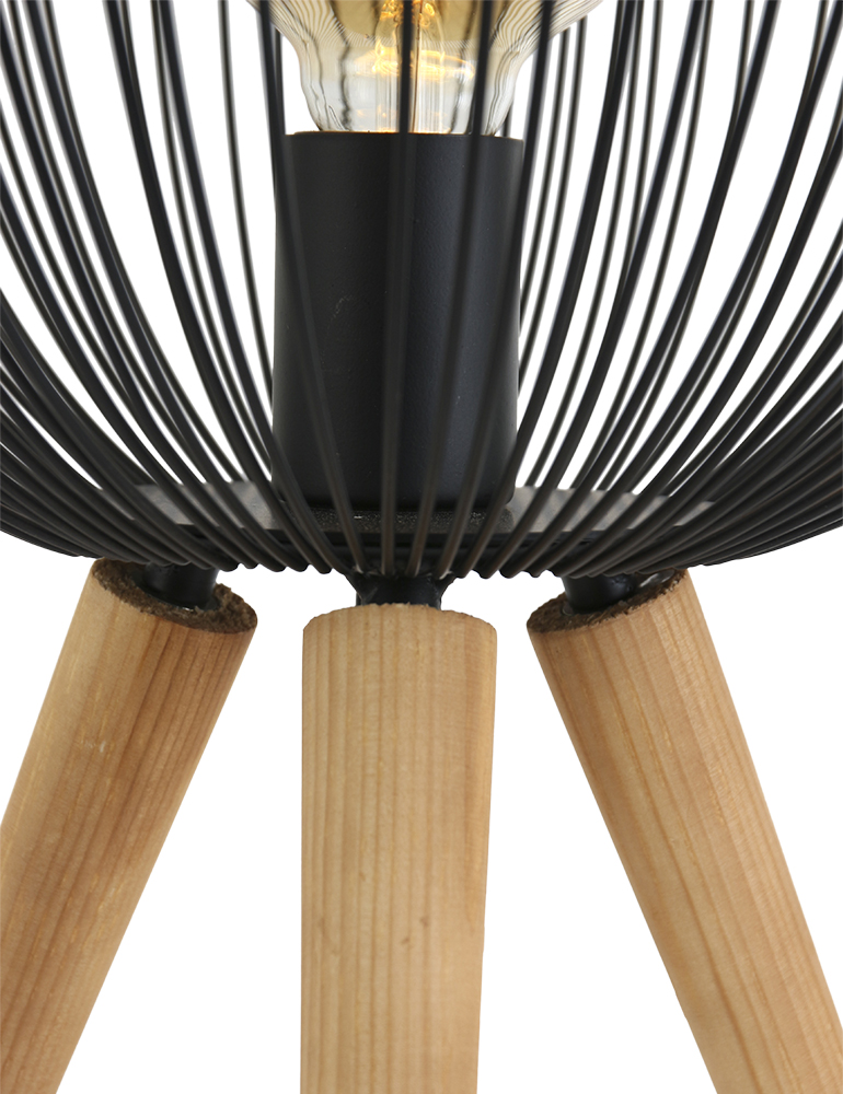 Lampe sur trépied avec abat-jour fil de fer Sputnik Anne Lighting noir et bois – Image 5