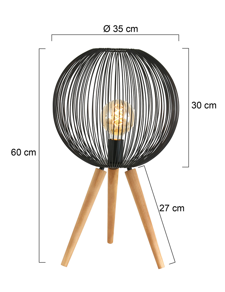 Lampe sur trépied avec abat-jour fil de fer Sputnik Anne Lighting noir et bois – Image 7