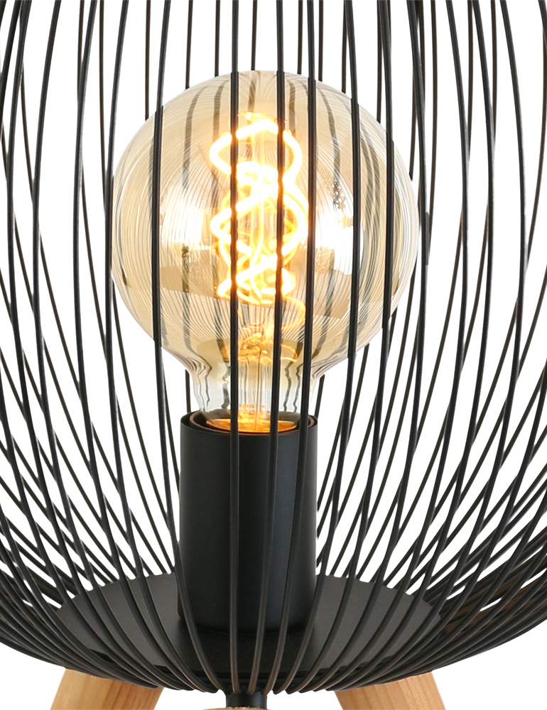 Lampe sur trépied avec abat-jour fil de fer Sputnik Anne Lighting noir et bois – Image 8