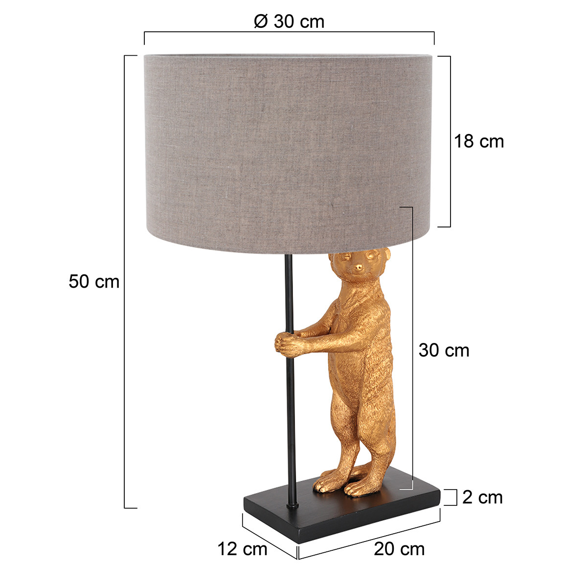 Lampe suricate noire et or Anne Light & Home Taupe – Image 6
