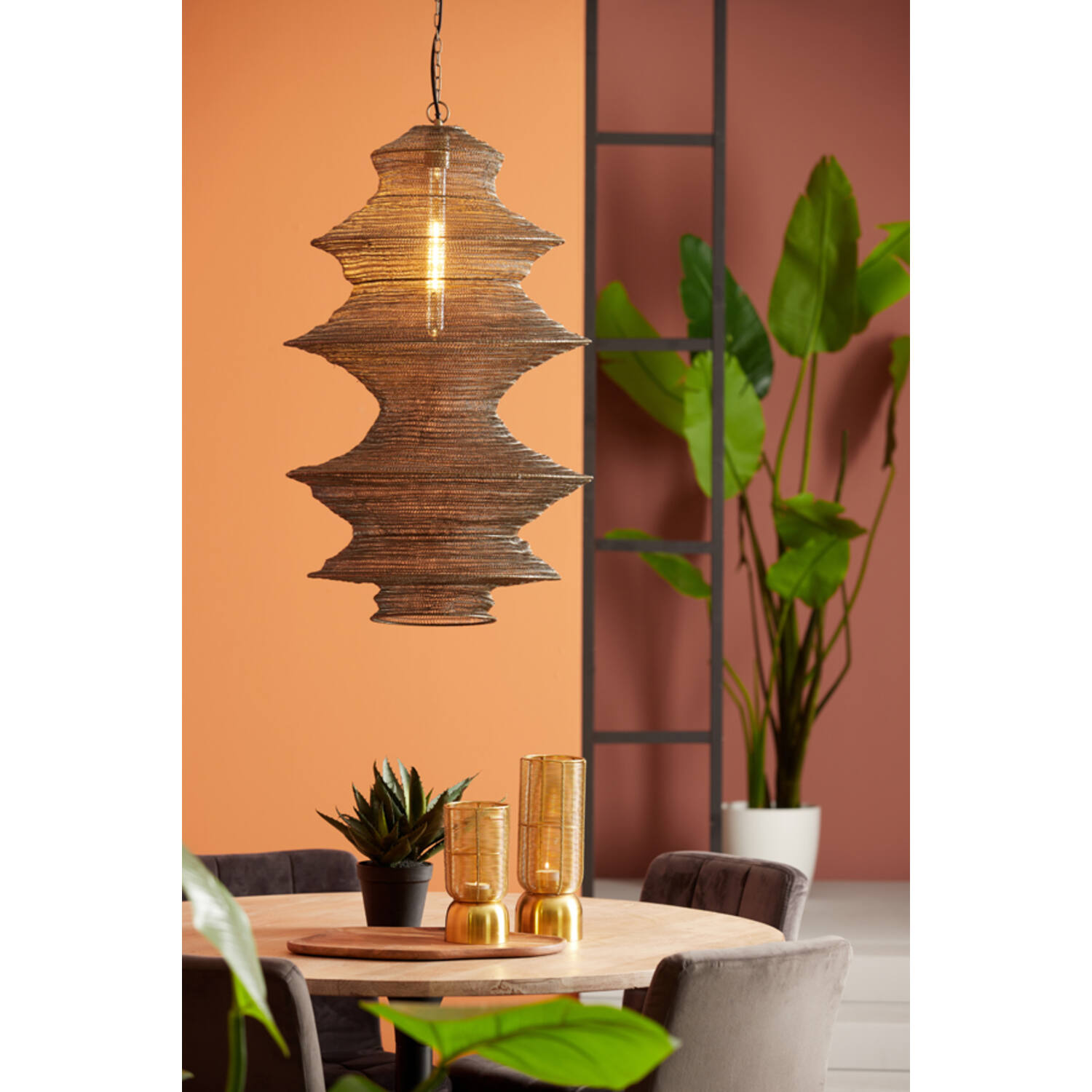 Lampe suspendue naturelle marron avec dorure Light & Living Nakisha – Image 3