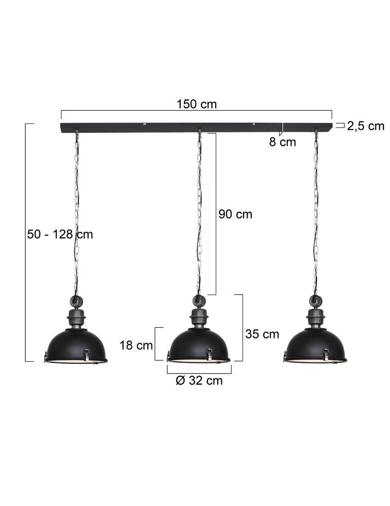 lampeà suspension 3 lumières industrielle Steinhauer Bikkel noires – Image 7