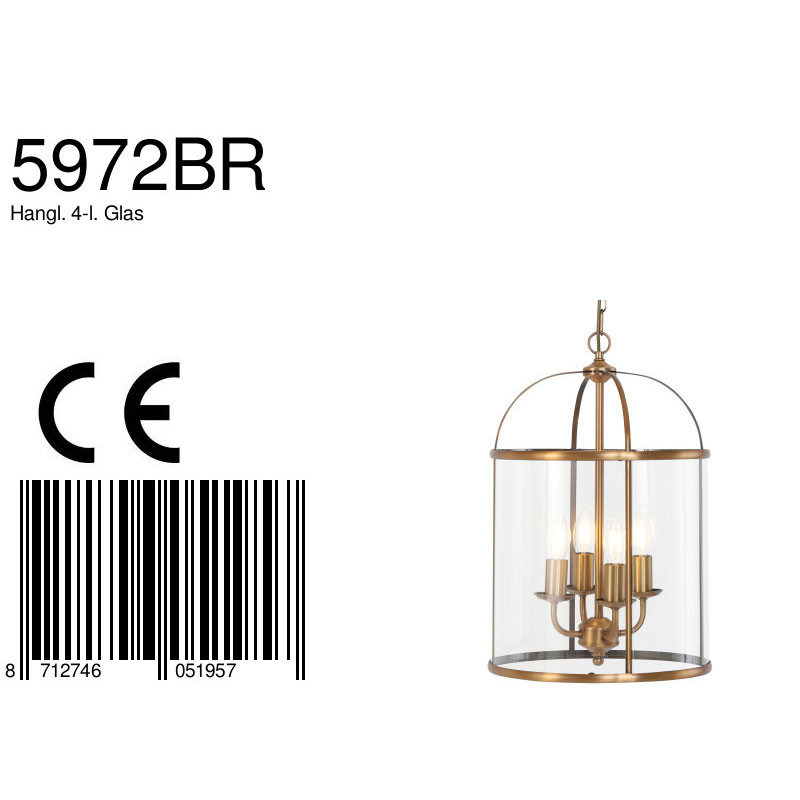 Suspension 4 lumières en forme de lanterne bronze métal/verre Steinhauer Pimpernel – Image 9