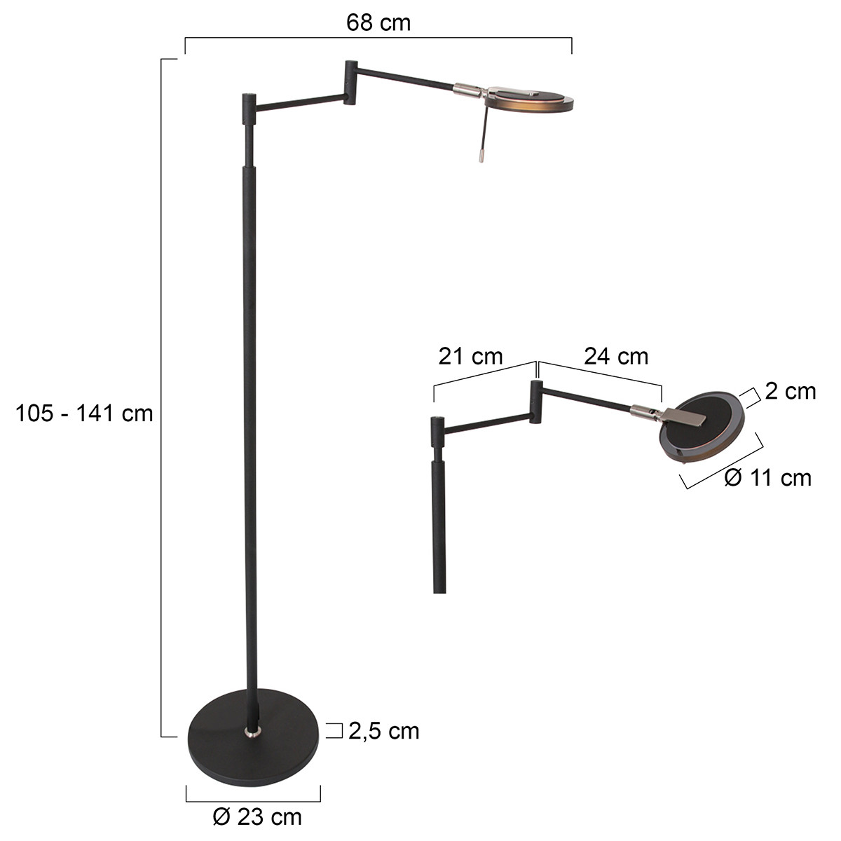Liseuse LED sur pied verre fumé Steinhauer Turound noir – Image 6