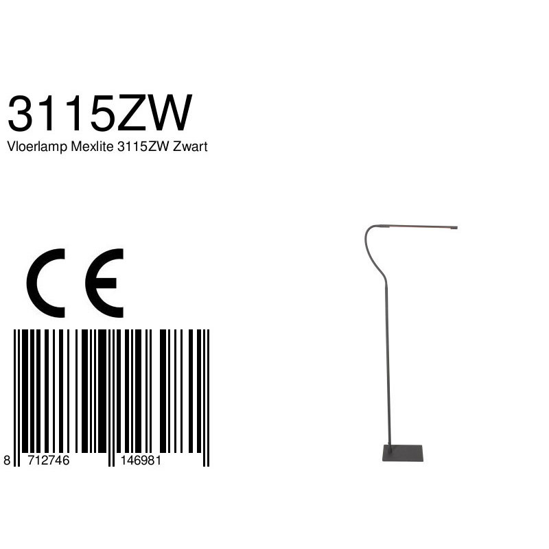 Lampadaire moderne réglable noir Mexlite Serpent – Image 7