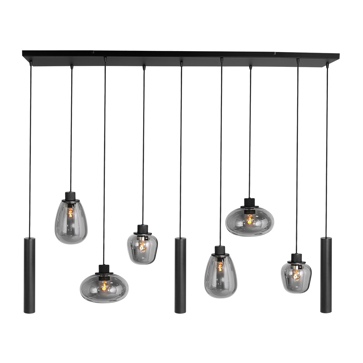 luminaire-noir-a-suspensions-en-verre-souffle steinhauer-reflexion-verre-fume-et-noir-3796zw