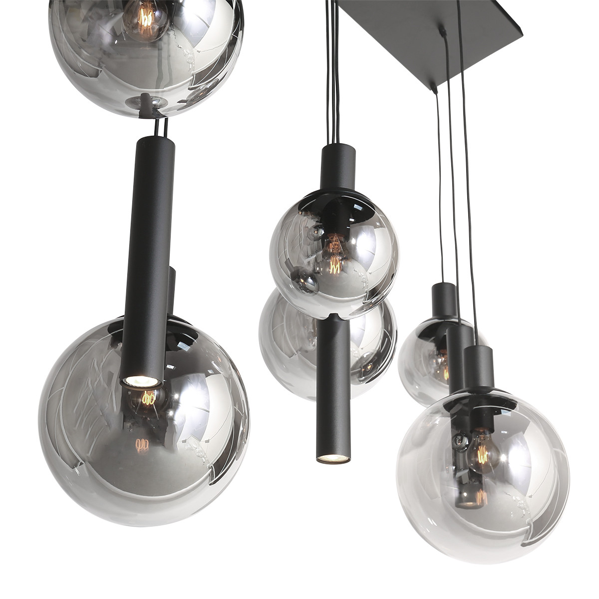 Lustre noir à 9 lumières avec tubes / globes en verre Steinhauer Bollique – Image 14