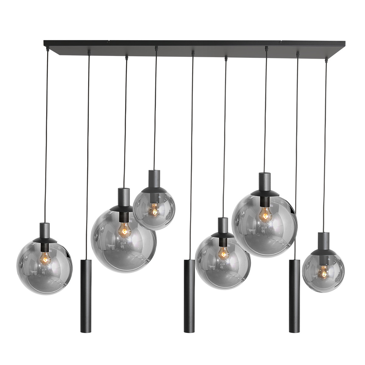 Lustre noir à 9 lumières avec tubes / globes en verre Steinhauer Bollique – Image 2