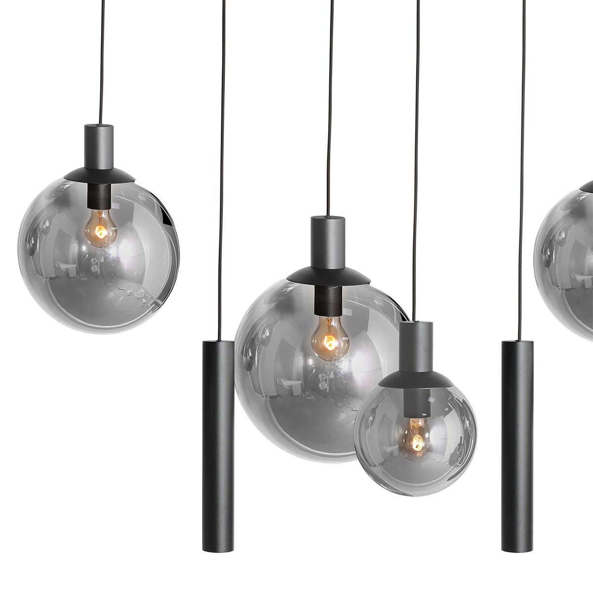 Lustre noir à 9 lumières avec tubes / globes en verre Steinhauer Bollique – Image 3