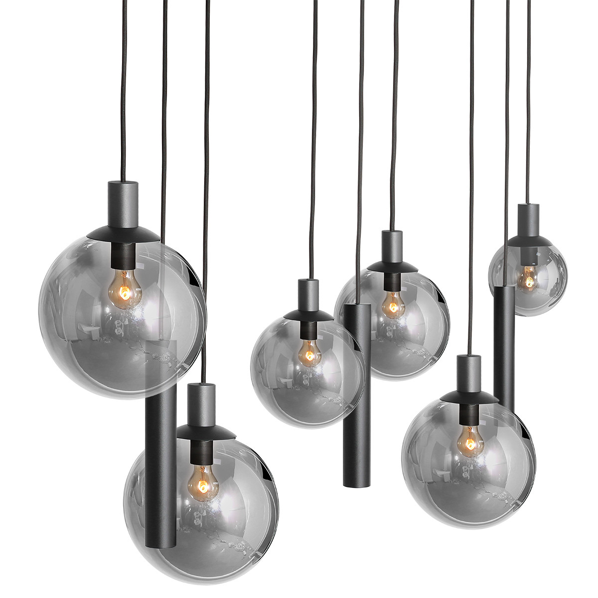 Lustre noir à 9 lumières avec tubes / globes en verre Steinhauer Bollique – Image 4