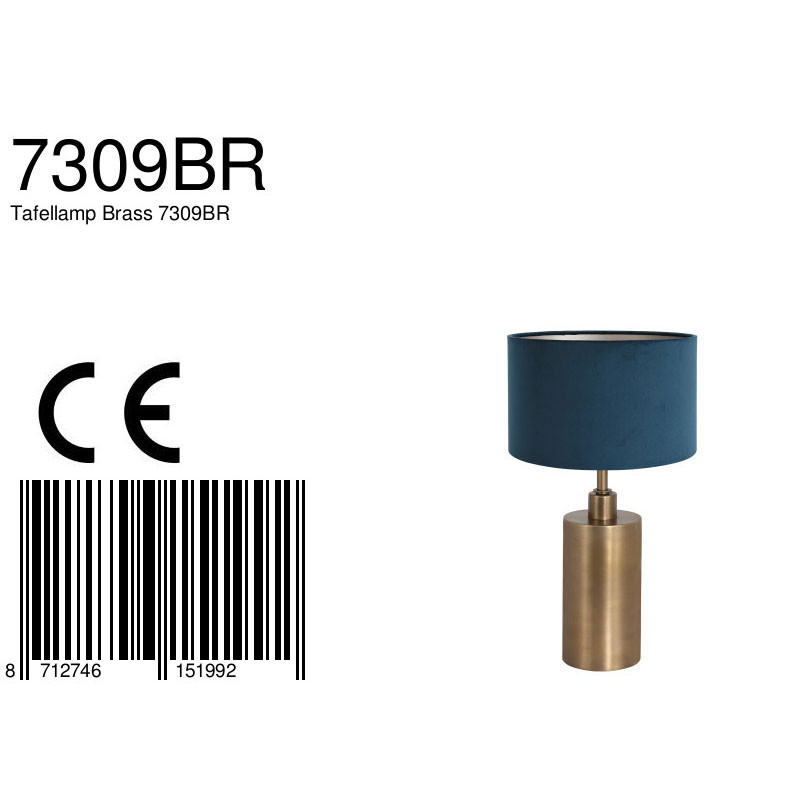 Pied de lampe classique bronze abat-jour bleu Steinhauer Laiton – Image 7