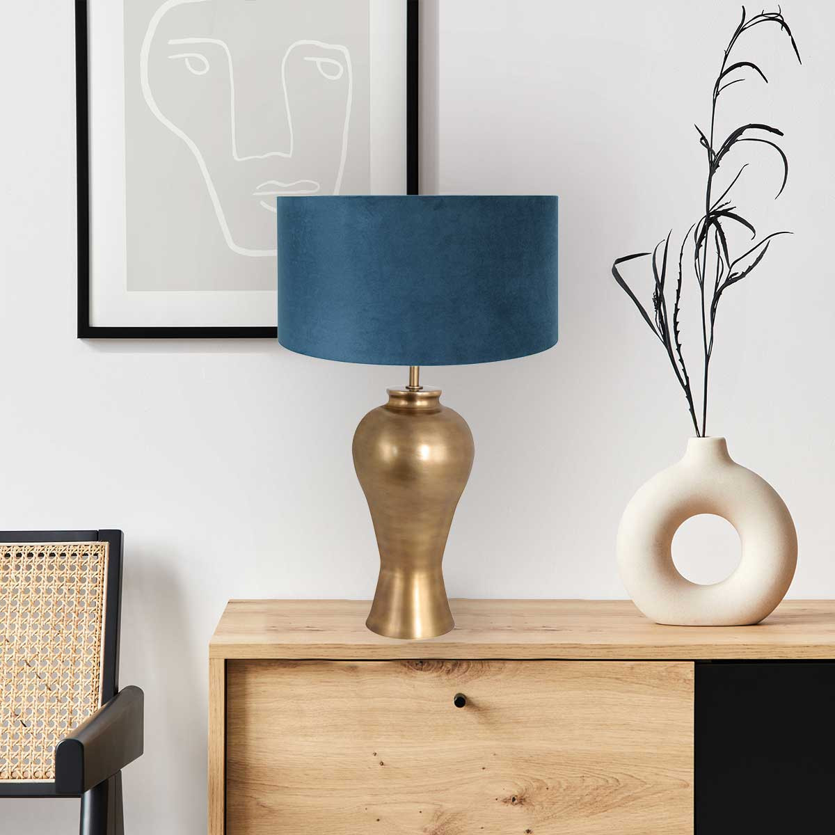 Pied de lampe original bronze abat-jour velours bleu Steinhauer Brass – Image 3