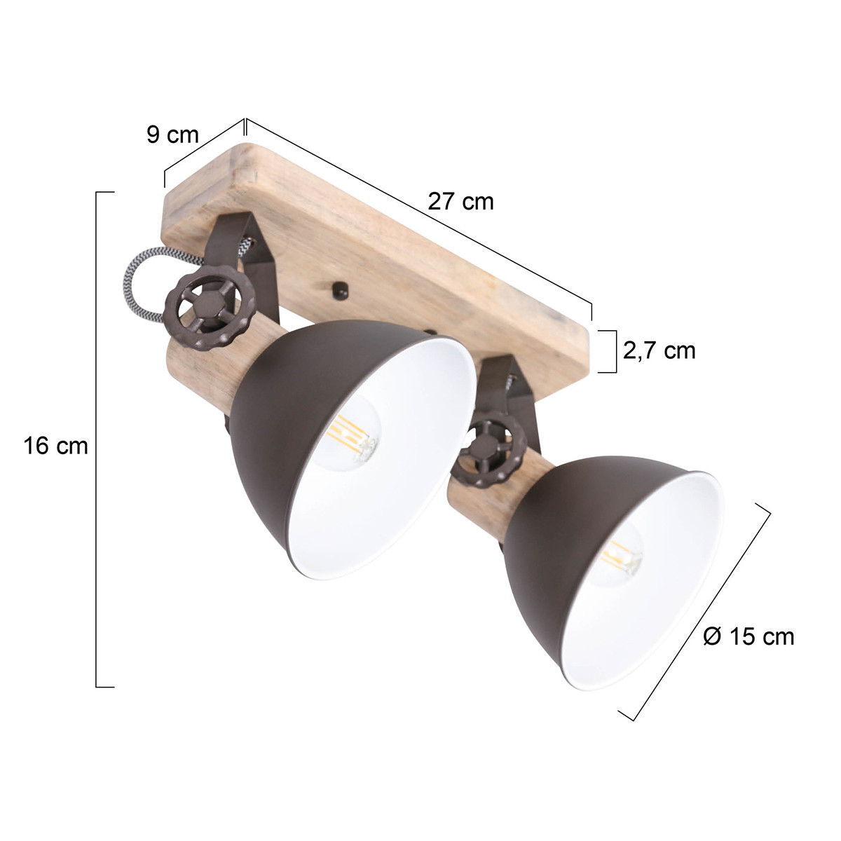 Plafonnier à double lampe Mexlite Gearwood couleur acier – Image 6