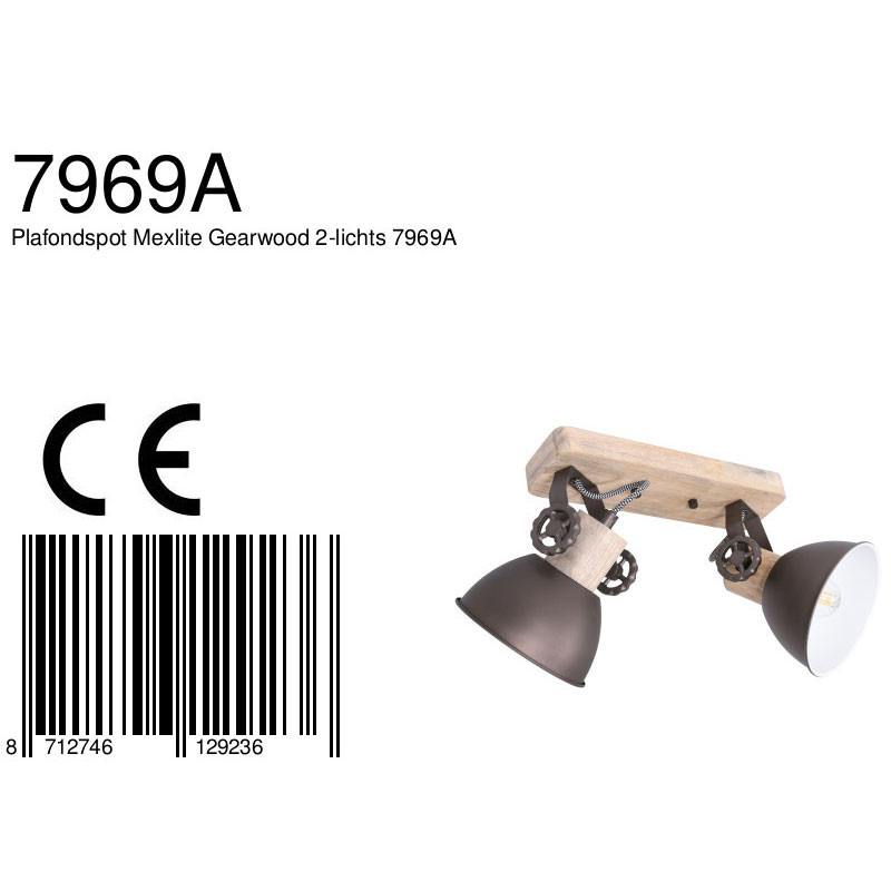 Plafonnier à double lampe Mexlite Gearwood couleur acier – Image 7