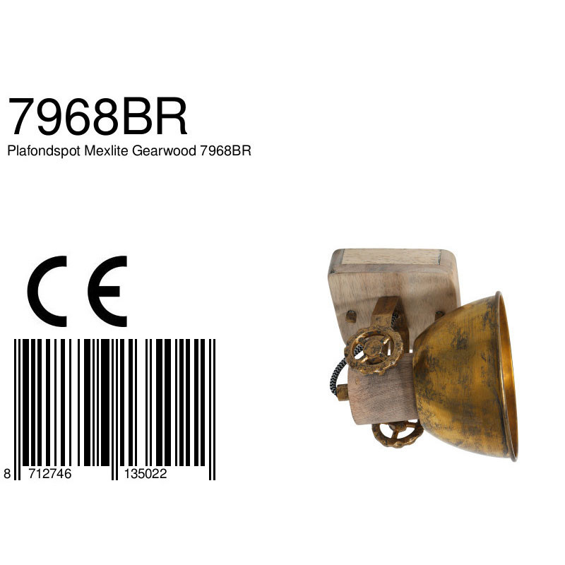 Plafonnier bois avec abat-jour bronze Mexlite Gearwood – Image 6