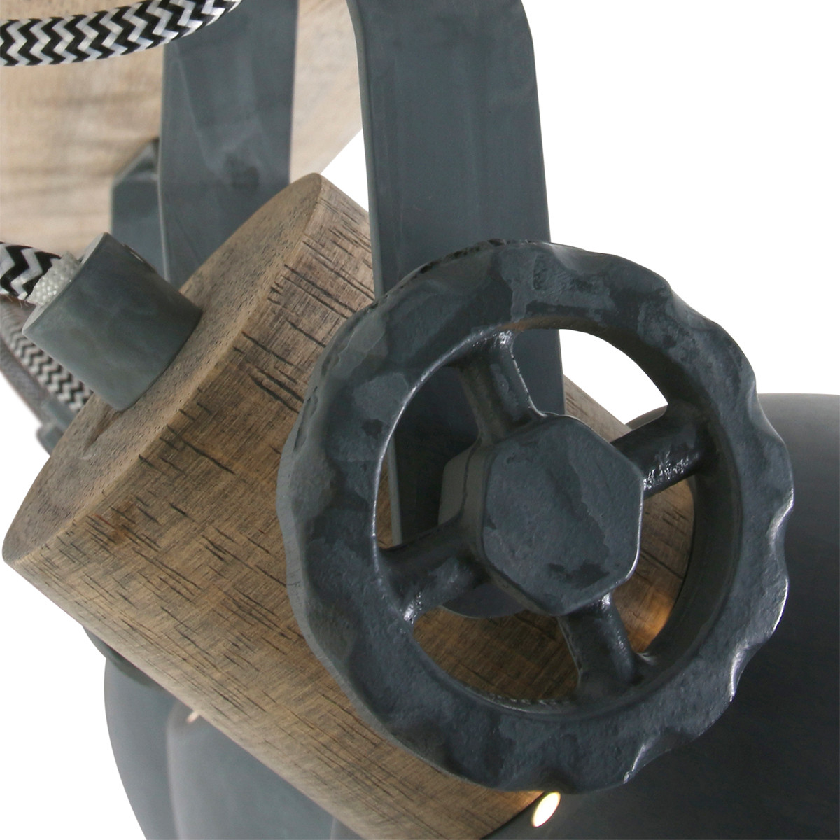 Spot en bois de caoutchouc industriel en métal gris Mexlite Gearwood – Image 3