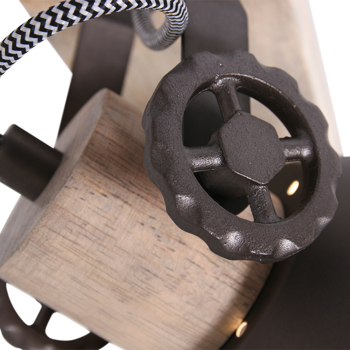 Spot industriel anthracite en métal et bois de caoutchouc Mexlite Gearwood – Image 5