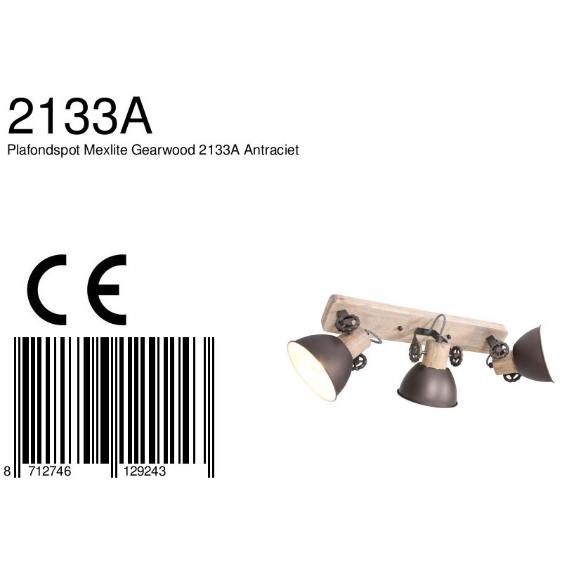 Spot industriel anthracite en métal et bois de caoutchouc Mexlite Gearwood – Image 8