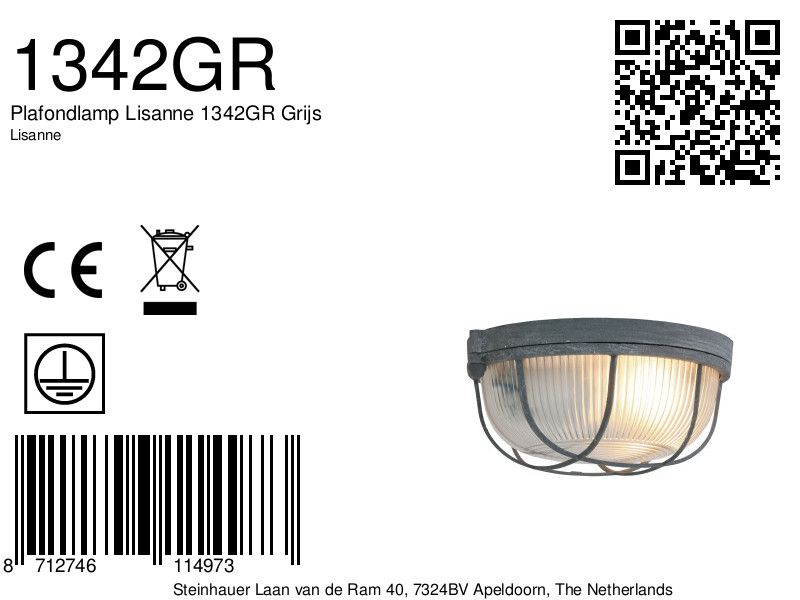 Plafonnier industriel en verre et métal gris Mexlite Lisanne – Image 6