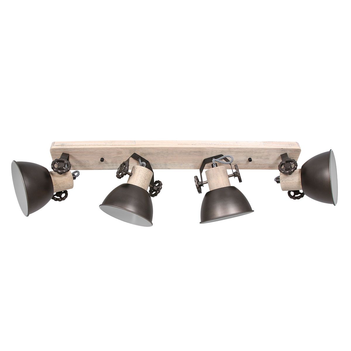 Plafonnier industriel à quatre spots Gerwood Mexlite bois et anthracite – Image 2