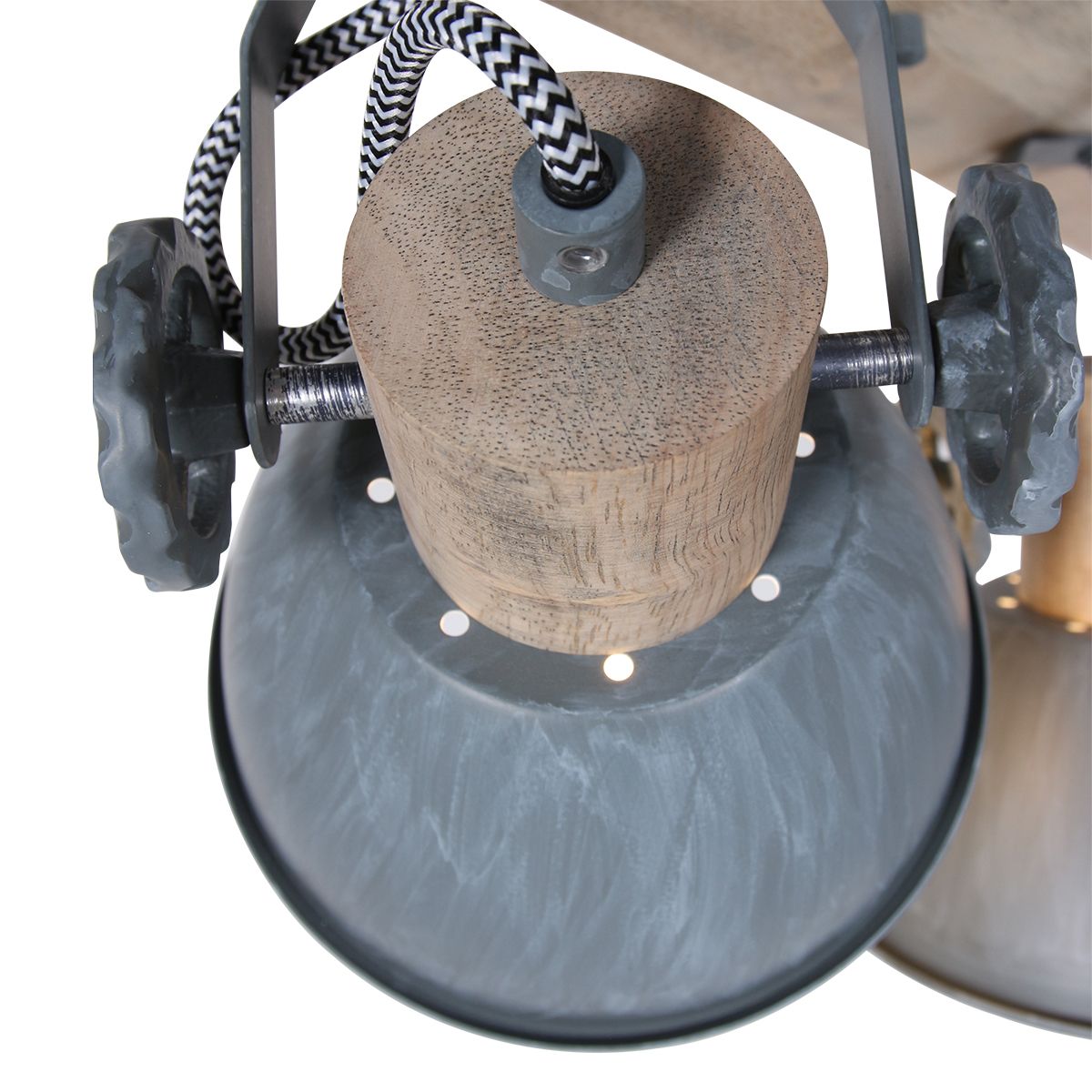 Plafonnier industriel à quatre spots Gerwood Mexlite bois et gris – Image 5