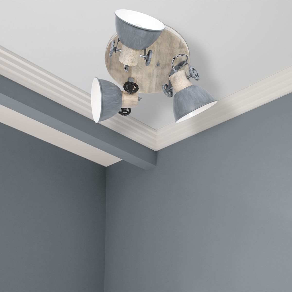 Plafonnier industriel trois spots gris Mexlite Gearwood – Image 3