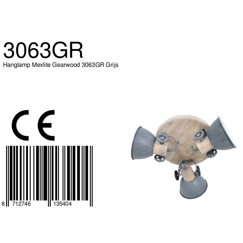 Plafonnier industriel trois spots gris Mexlite Gearwood – Image 8