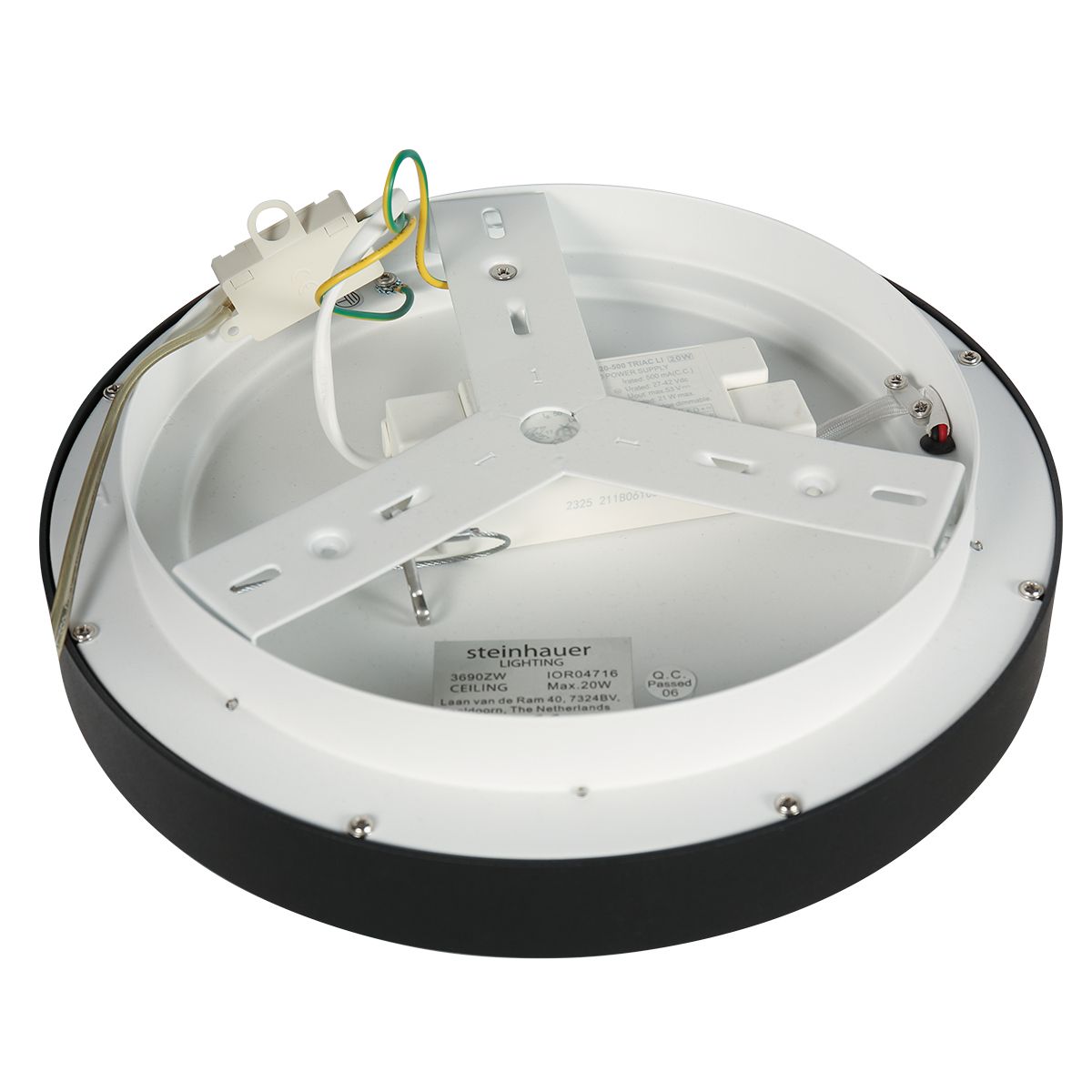 Plafonnier LED Rond Noir et Blanc Épuré Steinhauer Ringlede opaque et noir – Image 11