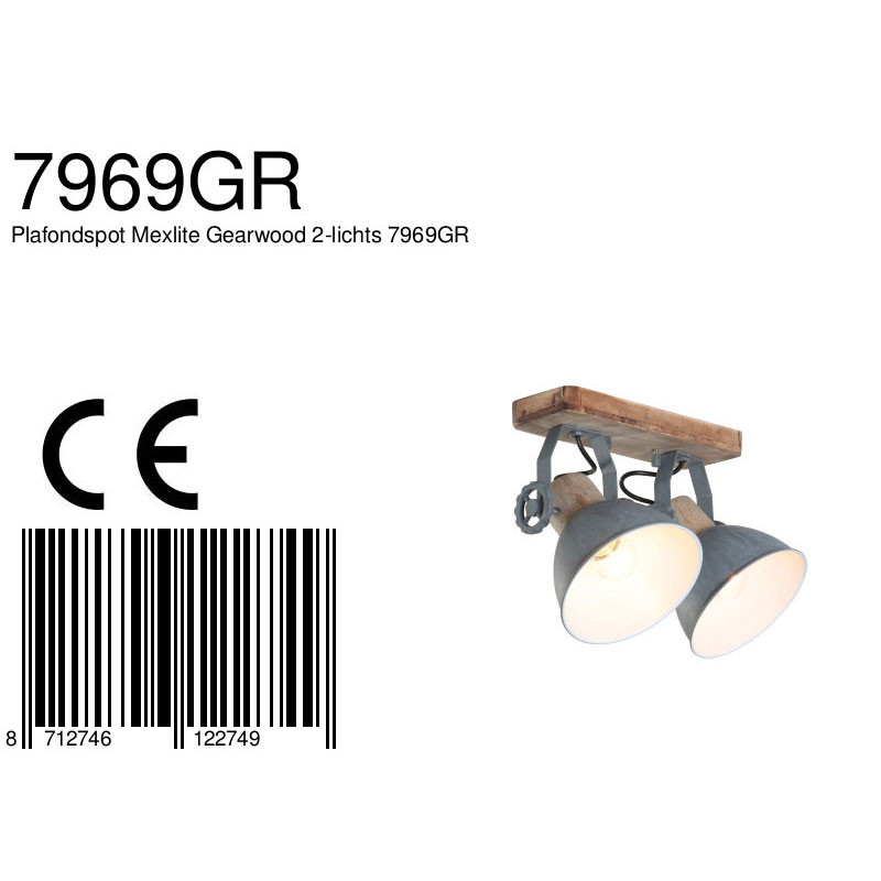 Plafonnier robuste à 2 spots Mexlite York gris – Image 9