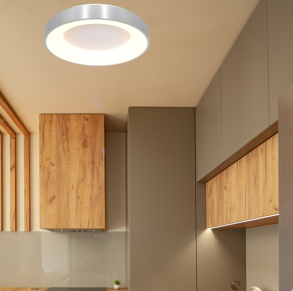 Plafonnier rond en métal LED Steinhauer Ringlede argent – Image 3