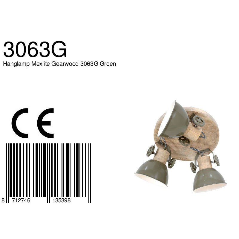 Plafonnier rond résistant trois spots vert Mexlite Gearwood – Image 7