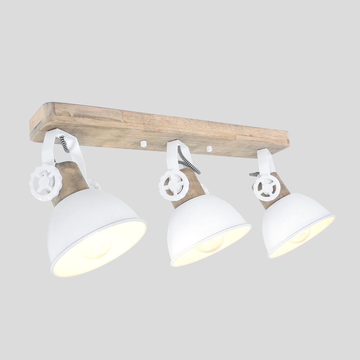 Plafonnier scandinave trois spots blancs avec bois Mexlite Gearwood – Image 11