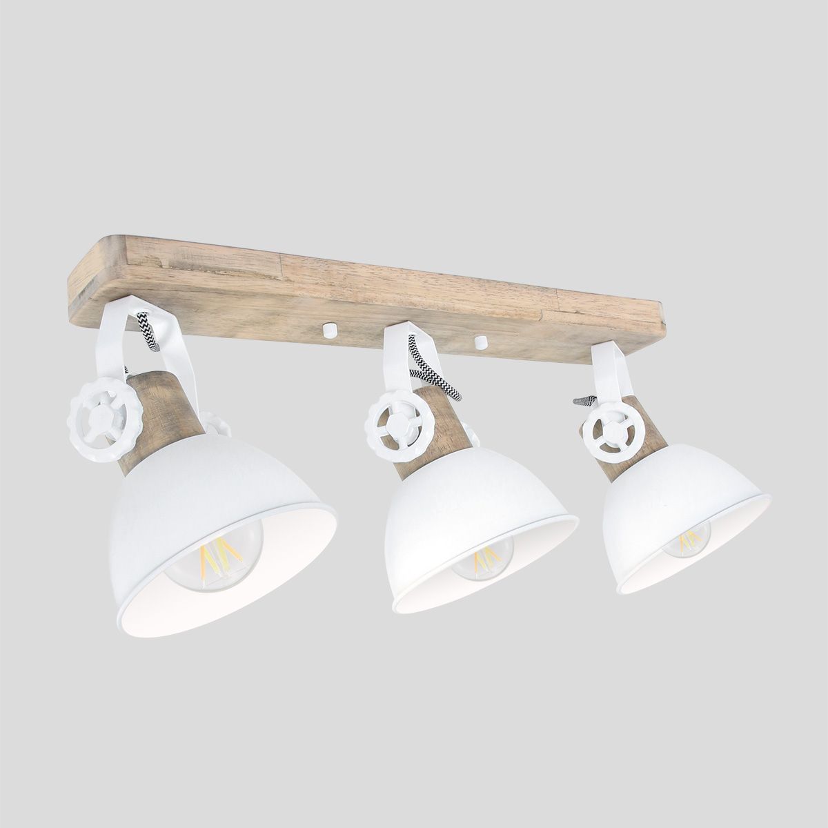 Plafonnier scandinave trois spots blancs avec bois Mexlite Gearwood – Image 12
