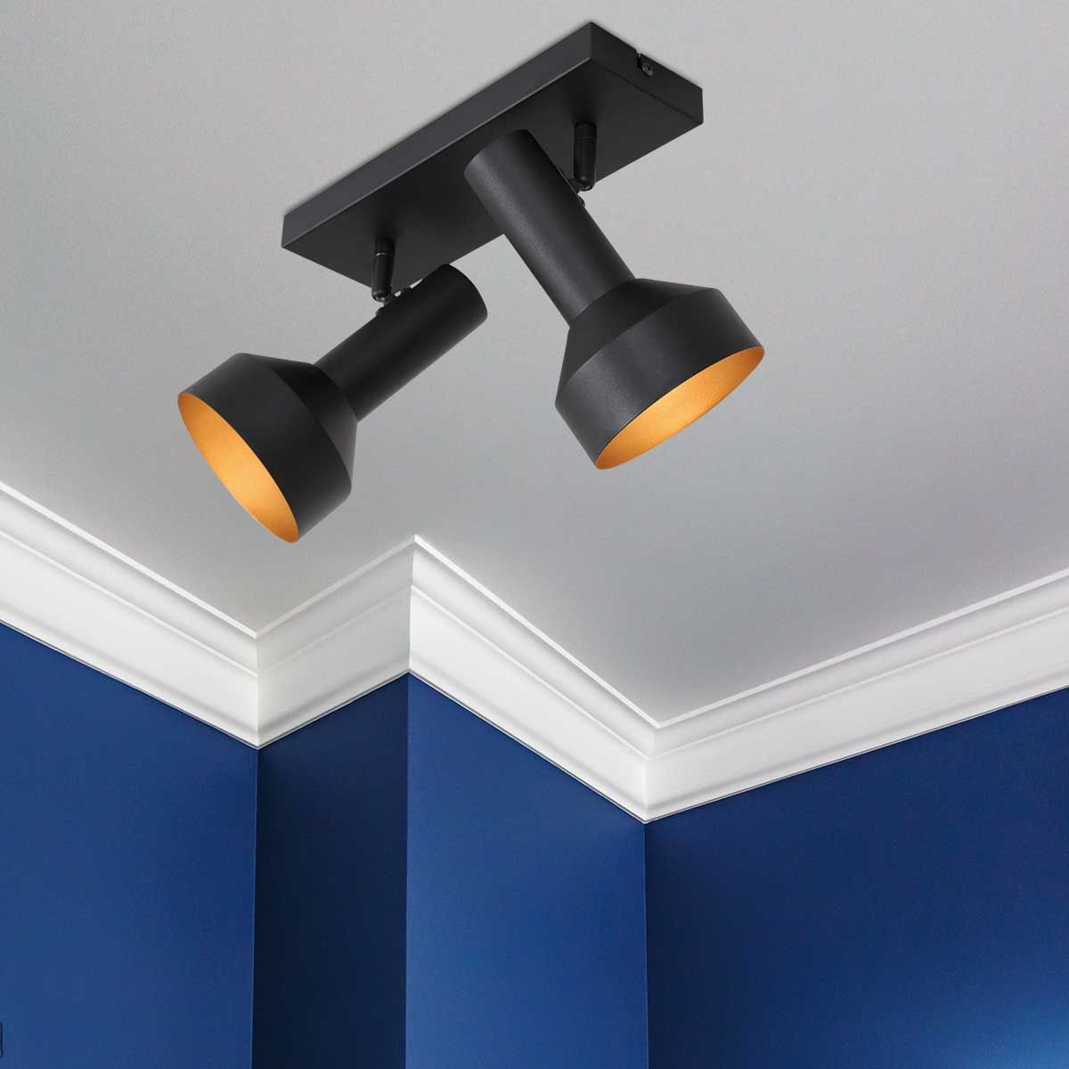 Spot de plafond deux lumières Anne Lighting Bundle noir intérieur doré – Image 3