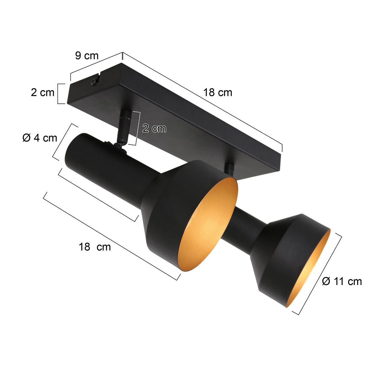 Spot de plafond deux lumières Anne Lighting Bundle noir intérieur doré – Image 7