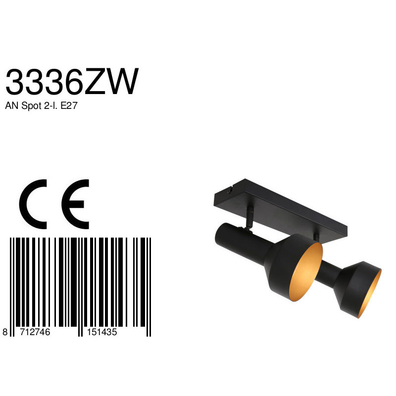 Spot de plafond deux lumières Anne Lighting Bundle noir intérieur doré – Image 8