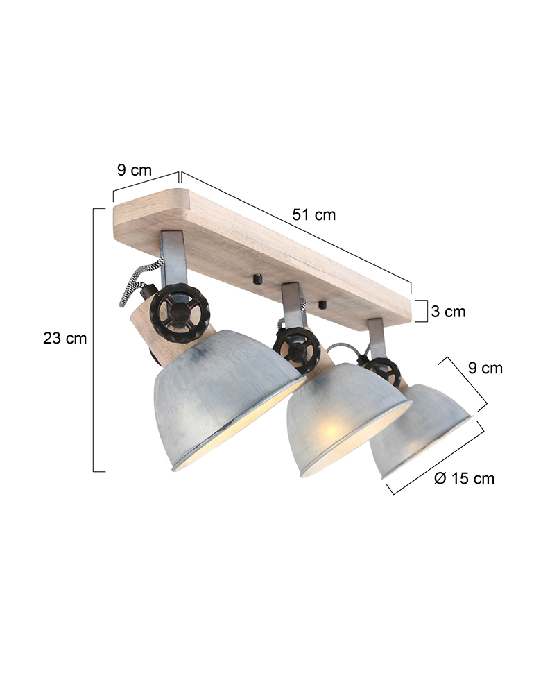 Spot en bois à trois lumières Mexlite Gearwood nickel – Image 6