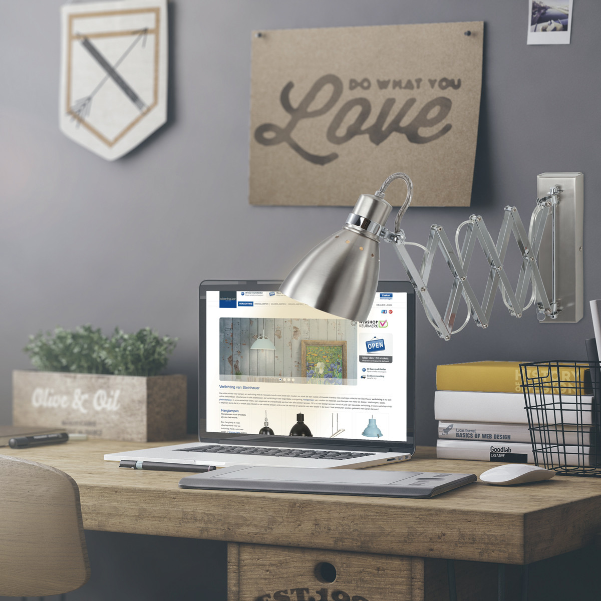 Applique murale extensible en acier avec variateur Steinhauer Spring – Image 3